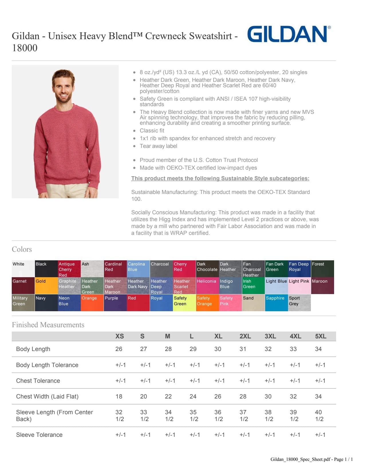 GILDAN UNISEX HEAVY BLEND CREWNECK SWEATSHIRT-18500
